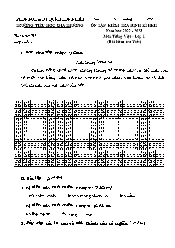 Đề ôn tập kiểm tra định kì học kì II môn Tiếng Việt Lớp 1 - Năm học 2022-2023 - Trường Tiểu học Gia Thượng (Có đáp án)