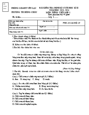 Bài kiểm tra định kì cuối học kì II môn Tiếng Việt Lớp 1 - Năm học 2023-2024 - Trường Tiểu học Hồng Châu