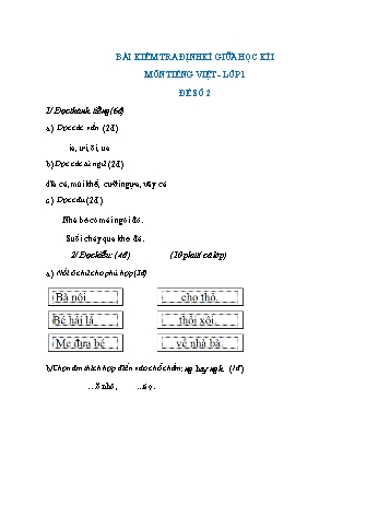 Bài kiểm tra định kì giữa học kì I môn Tiếng Việt Lớp 1 (Kết nối tri thức và cuộc sống) - Đề số 2
