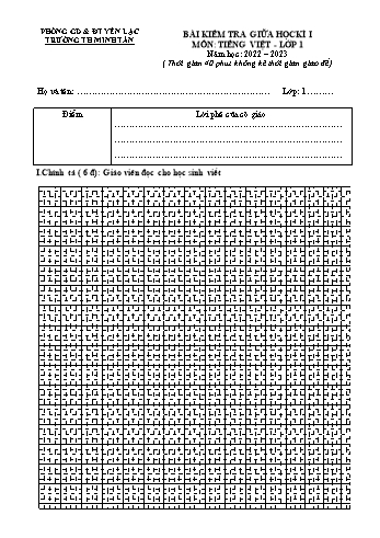 Bài kiểm tra giữa học kì I môn Tiếng Việt Lớp 1 - Năm học 2022-2023 - Trường Tiểu học Minh Tân (Có đáp án)
