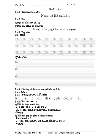 Bài tập Tiếng Việt 1 (Kết nối tri thức và cuộc sống) - Bài 1: A, a - Phạm Thị Năm Giang