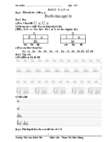 Bài tập Tiếng Việt 1 (Kết nối tri thức và cuộc sống) - Bài 13: U, u, Ư, ư - Phạm Thị Năm Giang