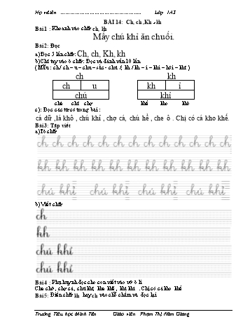 Bài tập Tiếng Việt 1 (Kết nối tri thức và cuộc sống) - Bài 14: Ch, ch, Kh, kh - Phạm Thị Năm Giang