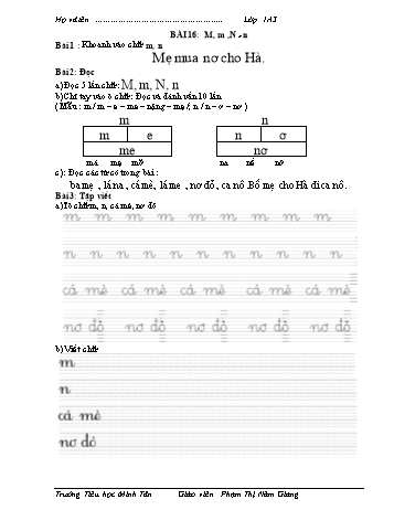 Bài tập Tiếng Việt 1 (Kết nối tri thức và cuộc sống) - Bài 16: M, m, N, n - Phạm Thị Năm Giang