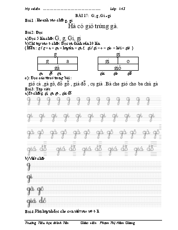 Bài tập Tiếng Việt 1 (Kết nối tri thức và cuộc sống) - Bài 17: G, g, Gi, gi - Phạm Thị Năm Giang