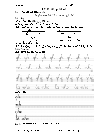 Bài tập Tiếng Việt 1 (Kết nối tri thức và cuộc sống) - Bài 18: Gh, gh, Nh, nh - Phạm Thị Năm Giang