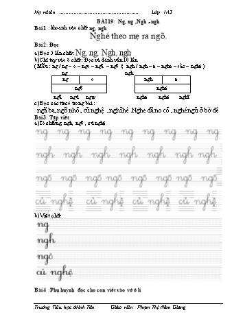 Bài tập Tiếng Việt 1 (Kết nối tri thức và cuộc sống) - Bài 19: Ng, ng, Ngh, ngh - Phạm Thị Năm Giang