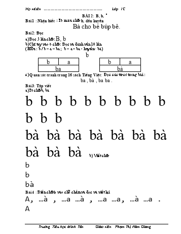 Bài tập Tiếng Việt 1 (Kết nối tri thức và cuộc sống) - Bài 2: B, b,  - Phạm Thị Năm Giang