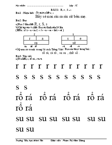 Bài tập Tiếng Việt 1 (Kết nối tri thức và cuộc sống) - Bài 21: R, r, S, s - Phạm Thị Năm Giang