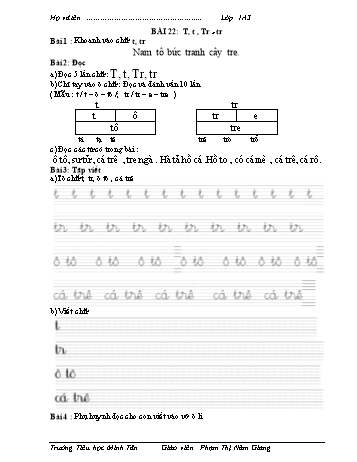 Bài tập Tiếng Việt 1 (Kết nối tri thức và cuộc sống) - Bài 22: T, t, Tr, tr - Phạm Thị Năm Giang