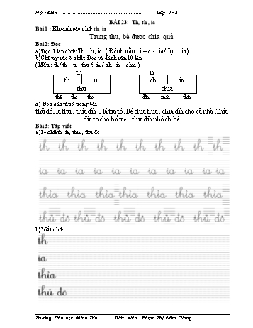 Bài tập Tiếng Việt 1 (Kết nối tri thức và cuộc sống) - Bài 23: Th, th, ia - Phạm Thị Năm Giang