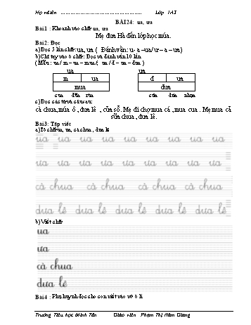 Bài tập Tiếng Việt 1 (Kết nối tri thức và cuộc sống) - Bài 24: ua, ưa - Phạm Thị Năm Giang