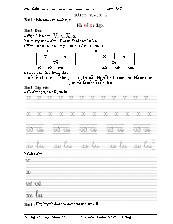 Bài tập Tiếng Việt 1 (Kết nối tri thức và cuộc sống) - Bài 27: V, v, X, x - Phạm Thị Năm Giang