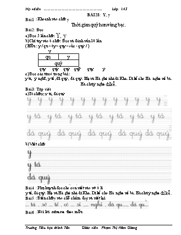 Bài tập Tiếng Việt 1 (Kết nối tri thức và cuộc sống) - Bài 28: Y, y - Phạm Thị Năm Giang