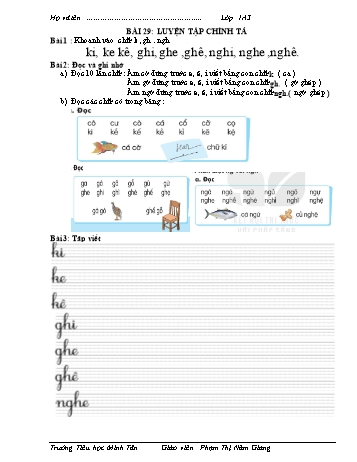 Bài tập Tiếng Việt 1 (Kết nối tri thức và cuộc sống) - Bài 29: Luyện tập chính tả - Phạm Thị Năm Giang