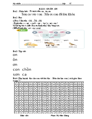 Bài tập Tiếng Việt 1 (Kết nối tri thức và cuộc sống) - Bài 32: on, ôn, ơn - Phạm Thị Năm Giang