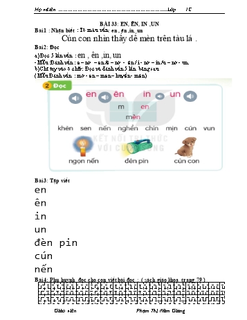 Bài tập Tiếng Việt 1 (Kết nối tri thức và cuộc sống) - Bài 33: en, ên, in, un - Phạm Thị Năm Giang
