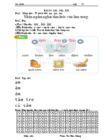 Bài tập Tiếng Việt 1 (Kết nối tri thức và cuộc sống) - Bài 34: am, ăm, âm - Phạm Thị Năm Giang