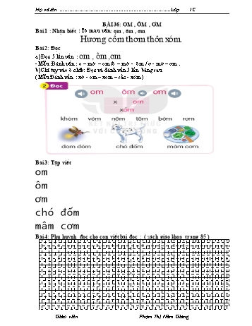 Bài tập Tiếng Việt 1 (Kết nối tri thức và cuộc sống) - Bài 36: om, ôm, ơm - Phạm Thị Năm Giang