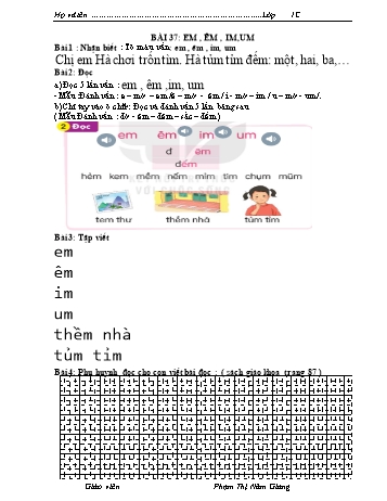 Bài tập Tiếng Việt 1 (Kết nối tri thức và cuộc sống) - Bài 37: em, êm, um - Phạm Thị Năm Giang