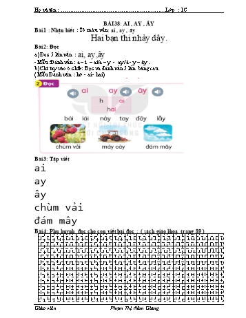 Bài tập Tiếng Việt 1 (Kết nối tri thức và cuộc sống) - Bài 38: ai, ay, ây - Phạm Thị Năm Giang