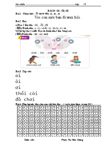 Bài tập Tiếng Việt 1 (Kết nối tri thức và cuộc sống) - Bài 39: oi, ôi, ơi - Phạm Thị Năm Giang