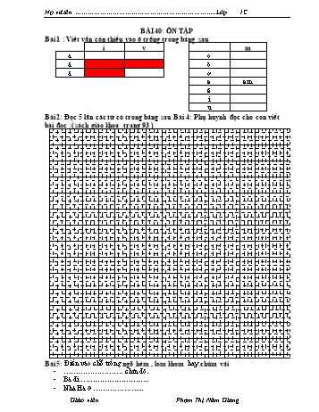 Bài tập Tiếng Việt 1 (Kết nối tri thức và cuộc sống) - Bài 40: Ôn tập - Phạm Thị Năm Giang