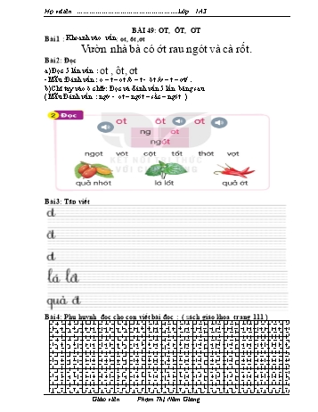 Bài tập Tiếng Việt 1 (Kết nối tri thức và cuộc sống) - Bài 49: ot, ôt, ơt - Phạm Thị Năm Giang