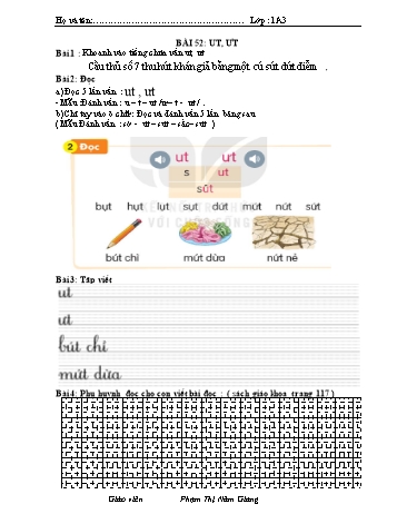Bài tập Tiếng Việt 1 (Kết nối tri thức và cuộc sống) - Bài 52: ut, ưt - Phạm Thị Năm Giang