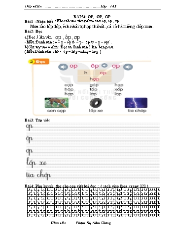 Bài tập Tiếng Việt 1 (Kết nối tri thức và cuộc sống) - Bài 54: op, ôp, ơp - Phạm Thị Năm Giang
