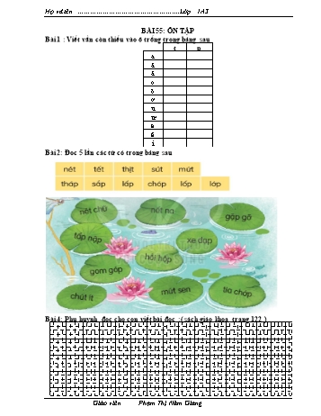 Bài tập Tiếng Việt 1 (Kết nối tri thức và cuộc sống) - Bài 55: Ôn tập - Phạm Thị Năm Giang