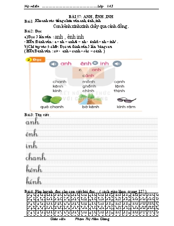Bài tập Tiếng Việt 1 (Kết nối tri thức và cuộc sống) - Bài 57: anh, ênh, inh - Phạm Thị Năm Giang