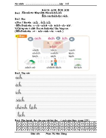 Bài tập Tiếng Việt 1 (Kết nối tri thức và cuộc sống) - Bài 58: ach, êch, ich - Phạm Thị Năm Giang