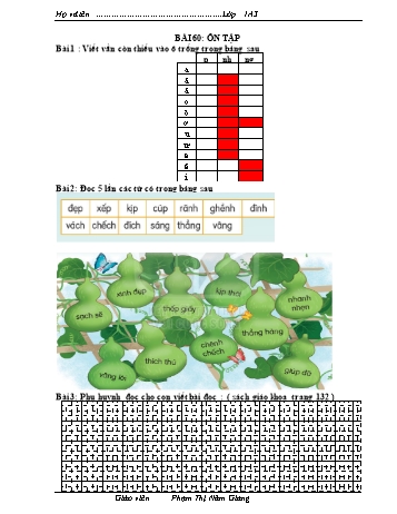 Bài tập Tiếng Việt 1 (Kết nối tri thức và cuộc sống) - Bài 60: Ôn tập - Phạm Thị Năm Giang