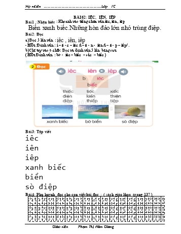 Bài tập Tiếng Việt 1 (Kết nối tri thức và cuộc sống) - Bài 62 iêc, iên, iêp - Phạm Thị Năm Giang