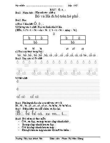 Bài tập Tiếng Việt 1 (Kết nối tri thức và cuộc sống) - Bài 7: Ô, ô, . - Phạm Thị Năm Giang