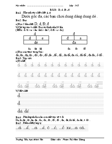 Bài tập Tiếng Việt 1 (Kết nối tri thức và cuộc sống) - Bài 8: D, d, Đ, đ - Phạm Thị Năm Giang