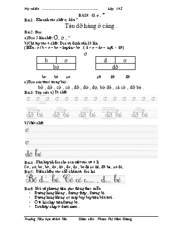 Bài tập Tiếng Việt 1 (Kết nối tri thức và cuộc sống) - Bài 9: Ơ, ơ, ˜ - Phạm Thị Năm Giang