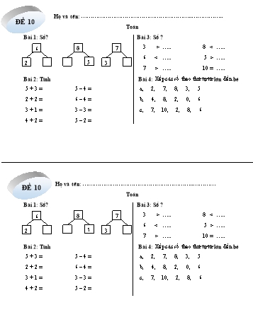 Bài tập về nhà môn Toán, Tiếng Việt Lớp 1 (Kết nối tri thức và cuộc sống) - Đề 10 - Năm học 2023-2024