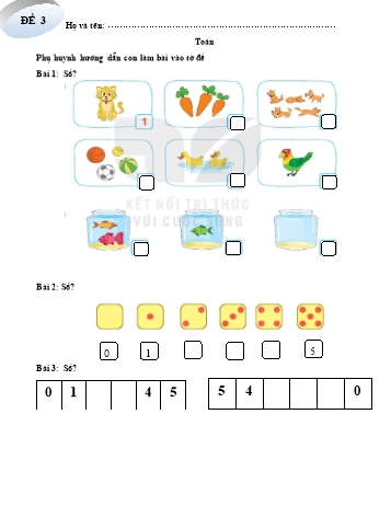 Bài tập về nhà môn Toán, Tiếng Việt Lớp 1 (Kết nối tri thức và cuộc sống) - Đề 3, 4 - Năm học 2023-2024