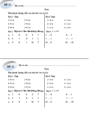 Bài tập về nhà môn Toán, Tiếng Việt Lớp 1 (Kết nối tri thức và cuộc sống) - Đề 11 - Năm học 2023-2024