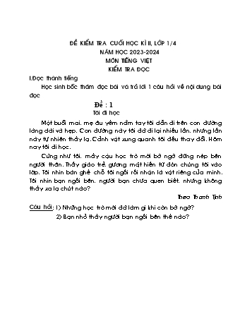 Bộ 8 đề kiểm tra cuối học kì II môn Tiếng Việt Lớp 1 (Đọc thành tiếng) - Năm học 2023-2024 - Trường Tiểu học Thị trấn Mỏ Cày (Có đáp án)