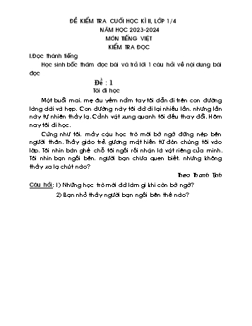 Bộ đề kiểm tra cuối học kì II môn Tiếng Việt, Toán Lớp 1 - Năm học 2023-2024 - Trường Tiểu học Thị trấn Mỏ Cày (Có đáp án)