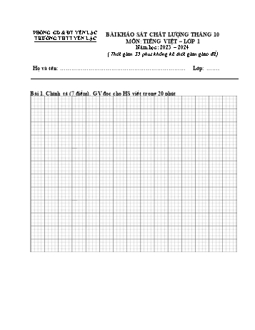 Đề khảo sát chất lượng tháng 10 môn Tiếng Việt Lớp 1 - Năm học 2023-2024 - Trường Tiểu học Thị trấn Yên Lạc - Đề 1