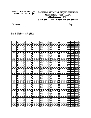 Đề khảo sát chất lượng tháng 10 môn Tiếng Việt Lớp 1 - Năm học 2023-2024 - Trường Tiểu học Thị trấn Yên Lạc - Đề 2