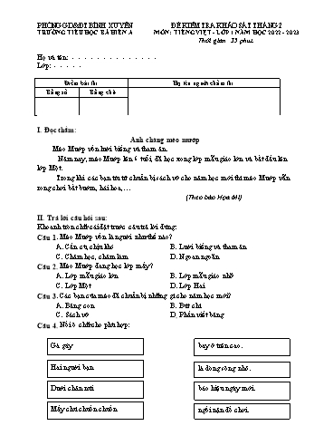 Đề kiểm tra khảo sát tháng 2 môn Tiếng Việt, Toán Lớp 1 - Năm học 2022-2023 - Trường Tiểu học Bá Hiến A (Có đáp án)