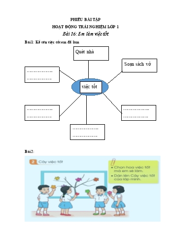 Phiếu bài tập Hoạt động trải nghiệm Lớp 1 (Cánh diều) - Chủ đề 4: Biết ơn - Tuần 16, Bài 16: Em làm việc tốt