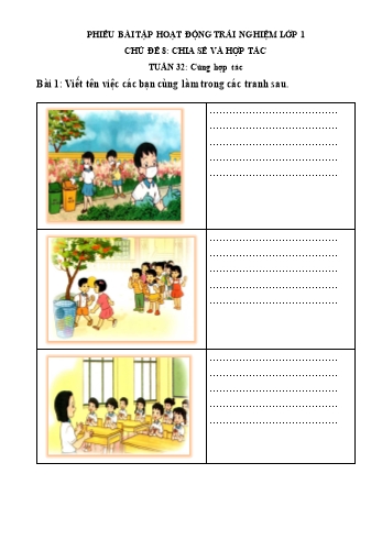 Phiếu bài tập Hoạt động trải nghiệm Lớp 1 (Cánh diều) - Chủ đề 8: Chia sẻ và hợp tác - Tuần 31, Bài 32: Cùng hợp tác