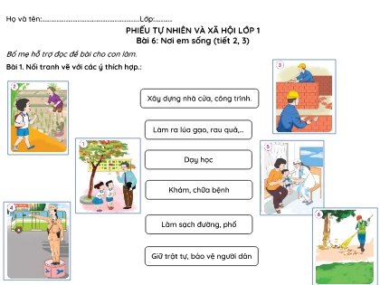 Phiếu ôn tập – thực hành Tự nhiên và Xã hội Lớp 1 (Cánh diều) - Tuần 10, Bài 6: Nơi em sống (Tiết 2, 3)